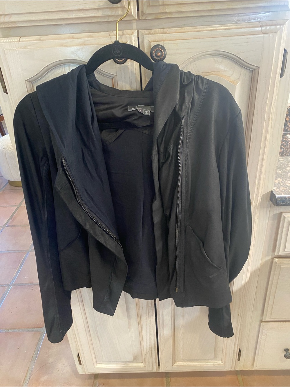 Vince Black Hooded Leather Jacket